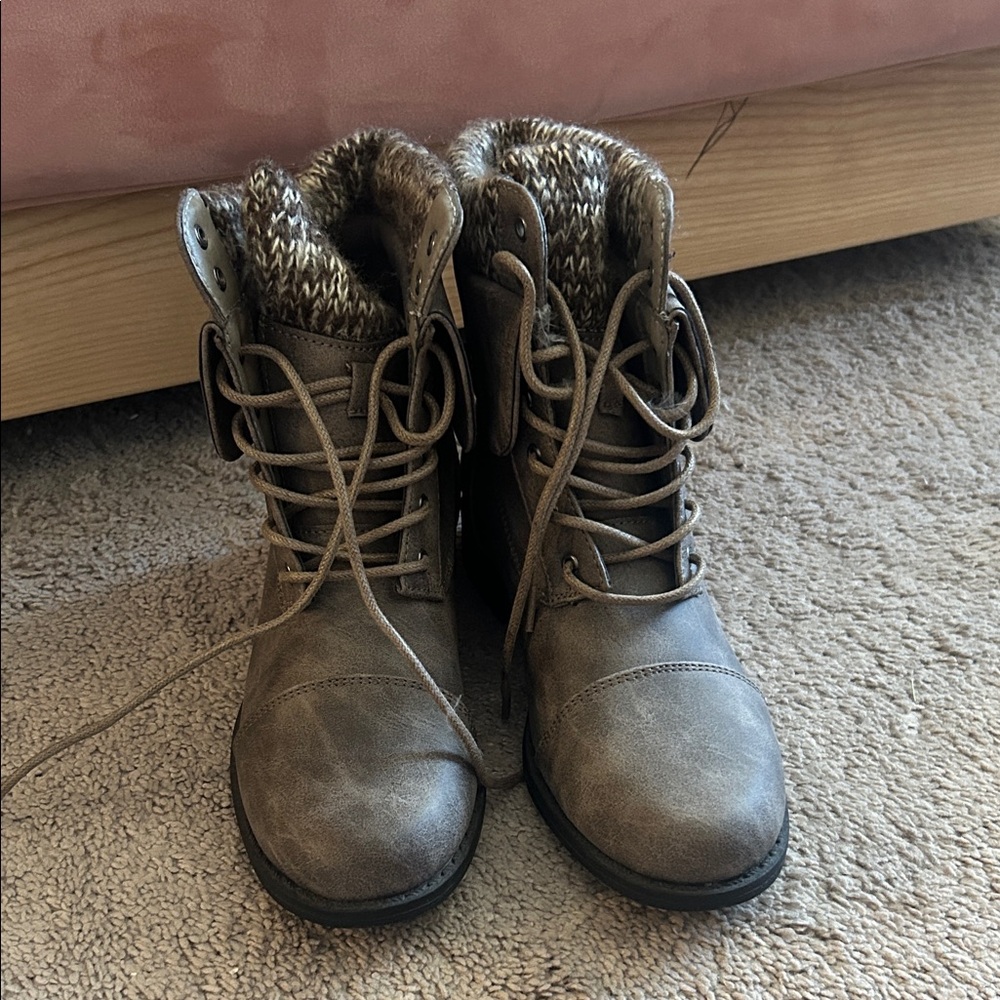 JustFab Taupe Lace-Up Combat Boots